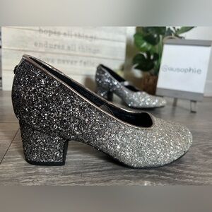 Michael Kors Gemini Dax Silver Black Glitter Big Girl High Heel Dress Shoes Sz 3